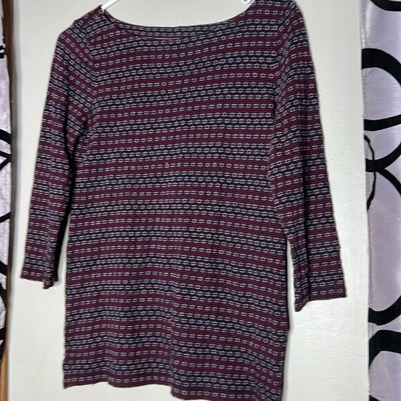 Loft size XS wine print 3/4 sleeve boatneck striped top - Picture 4 of 6